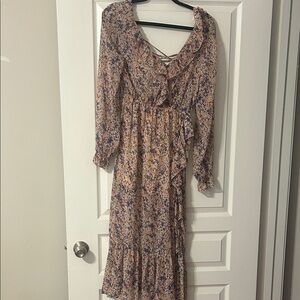 Zara Pink and Blue Floral Ruffle Maxi Dress